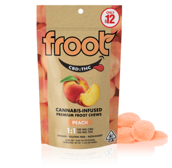 Froot Peach 1:1 CBD:THC Gummies - 100mg CBD: 100mg THC